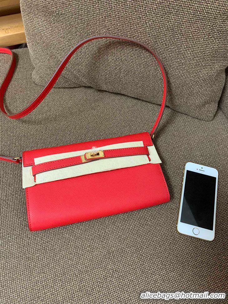 Top Quality Hermes Kelly Wallet/Clutch Bag In Original Leather With Gold Chain A0708 Red