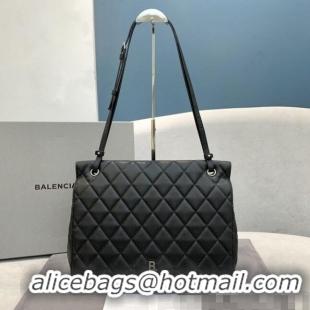 Good Taste Balenciaga B. Quilted Lambskin Small/Large Flap Bag B30837 Black/Silver 2020