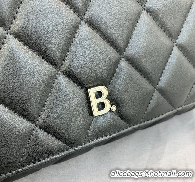 Good Taste Balenciaga B. Quilted Lambskin Small/Large Flap Bag B30837 Black/Silver 2020