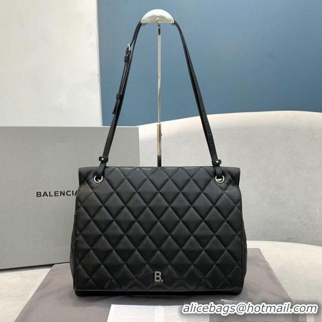 Good Taste Balenciaga B. Quilted Lambskin Small/Large Flap Bag B30837 Black/Silver 2020