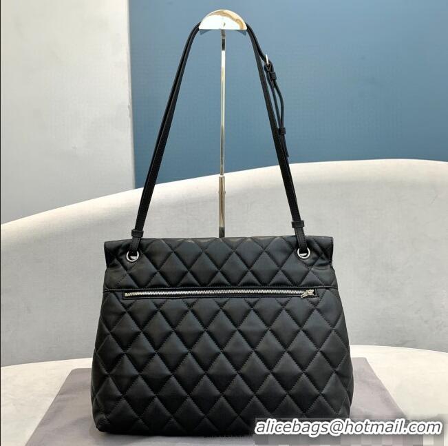 Good Taste Balenciaga B. Quilted Lambskin Small/Large Flap Bag B30837 Black/Silver 2020