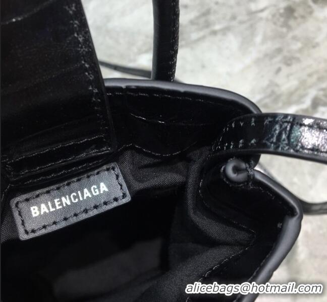 Good Product Balenciaga shopping phone pouch shoulder bag in crocodile pattern B46248 black