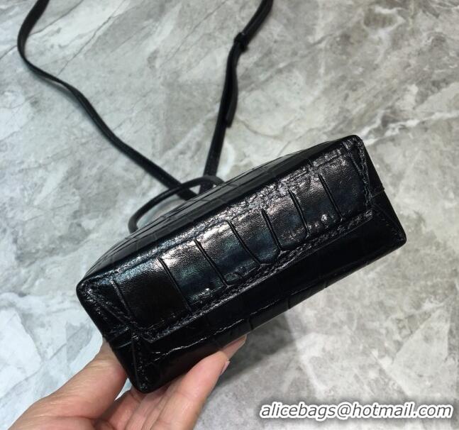 Good Product Balenciaga shopping phone pouch shoulder bag in crocodile pattern B46248 black