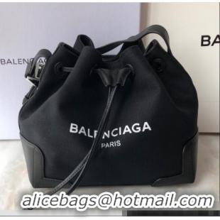 Low Cost Balenciaga canvas navy cabas marble bucket drawstring bag B46253 black