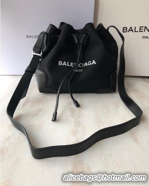 Low Cost Balenciaga canvas navy cabas marble bucket drawstring bag B46253 black