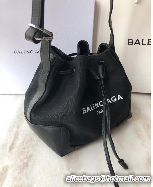 Low Cost Balenciaga canvas navy cabas marble bucket drawstring bag B46253 black