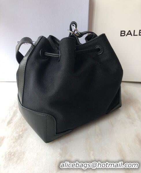 Low Cost Balenciaga canvas navy cabas marble bucket drawstring bag B46253 black