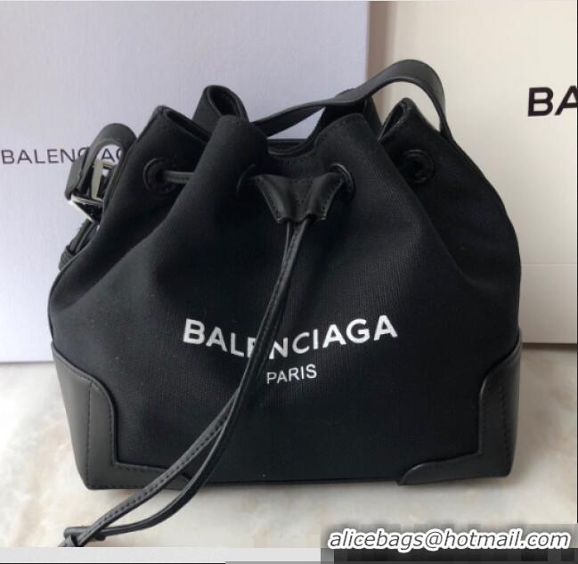 Low Cost Balenciaga canvas navy cabas marble bucket drawstring bag B46253 black