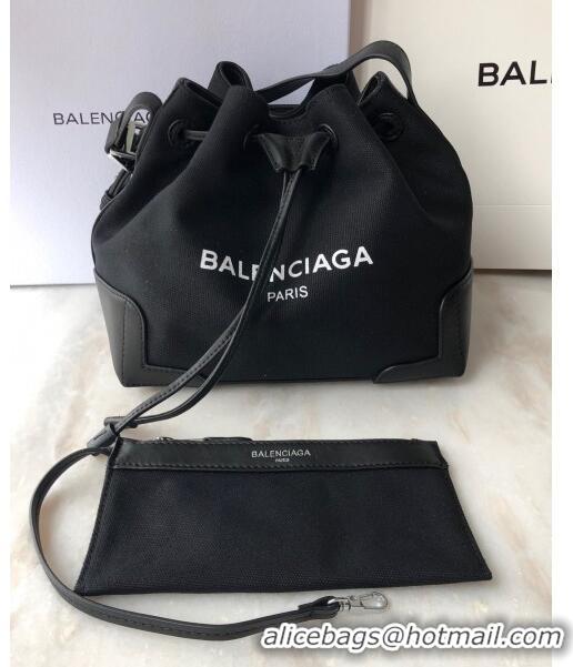 Low Cost Balenciaga canvas navy cabas marble bucket drawstring bag B46253 black