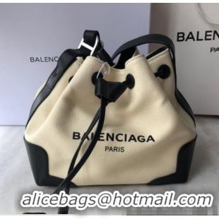 Best Price Balenciaga canvas navy cabas marble bucket drawstring bag B46253 white