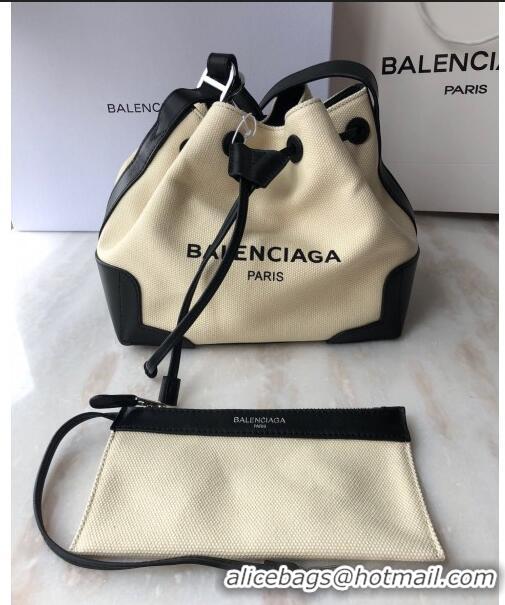 Best Price Balenciaga canvas navy cabas marble bucket drawstring bag B46253 white