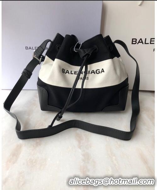 Luxury Cheap Balenciaga canvas navy cabas marble bucket drawstring bag B46253 black＆white