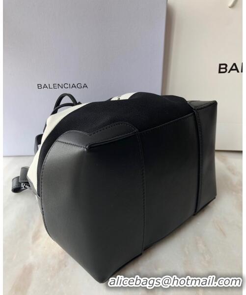 Luxury Cheap Balenciaga canvas navy cabas marble bucket drawstring bag B46253 black＆white