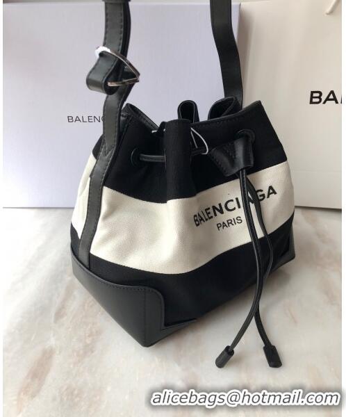 Luxury Cheap Balenciaga canvas navy cabas marble bucket drawstring bag B46253 black＆white