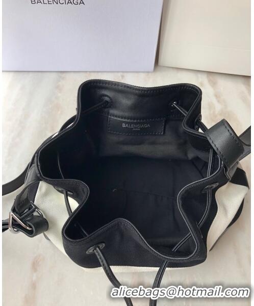 Luxury Cheap Balenciaga canvas navy cabas marble bucket drawstring bag B46253 black＆white