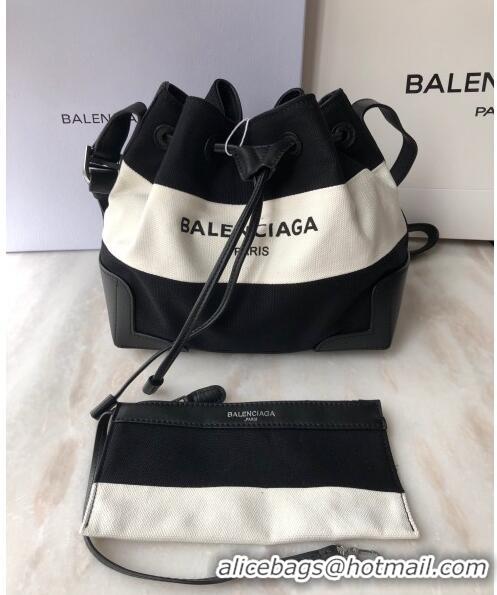 Luxury Cheap Balenciaga canvas navy cabas marble bucket drawstring bag B46253 black＆white