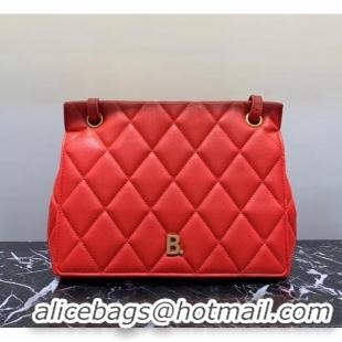 Good Quality Balenciaga B. Quilted Lambskin Small/Large Flap Bag B30837 Red/Gold 2020