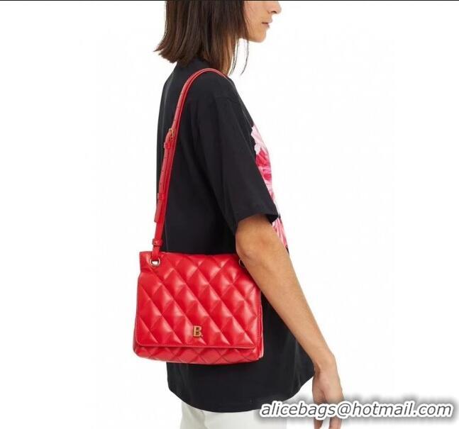 Good Quality Balenciaga B. Quilted Lambskin Small/Large Flap Bag B30837 Red/Gold 2020