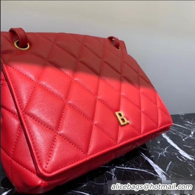 Good Quality Balenciaga B. Quilted Lambskin Small/Large Flap Bag B30837 Red/Gold 2020