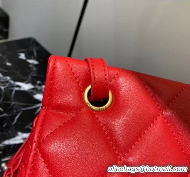 Good Quality Balenciaga B. Quilted Lambskin Small/Large Flap Bag B30837 Red/Gold 2020