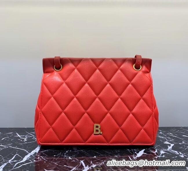 Good Quality Balenciaga B. Quilted Lambskin Small/Large Flap Bag B30837 Red/Gold 2020