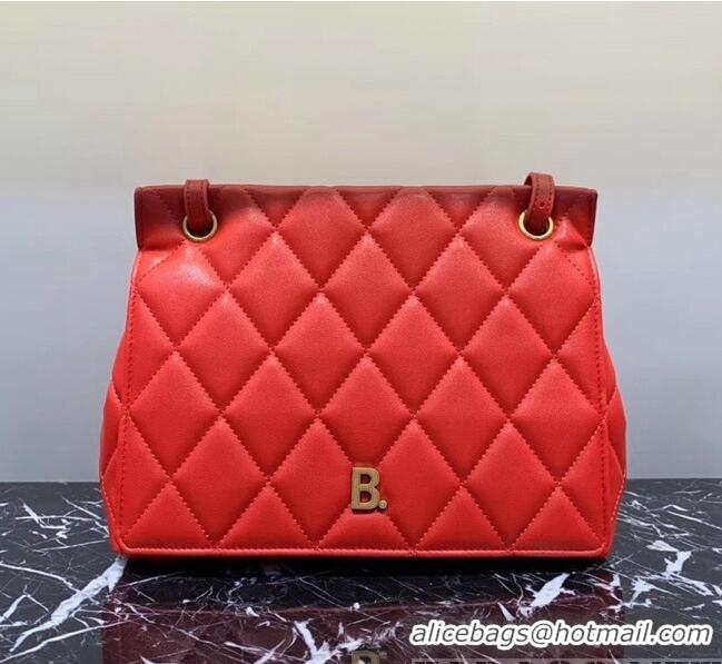 Good Quality Balenciaga B. Quilted Lambskin Small/Large Flap Bag B30837 Red/Gold 2020