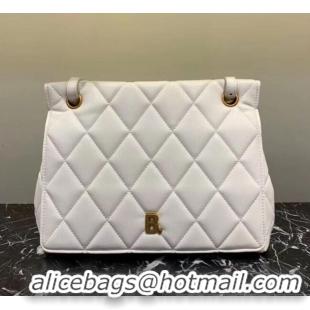 Reproduction Balenciaga B. Quilted Lambskin Small/Large Flap Bag B30837 White/Gold 2020