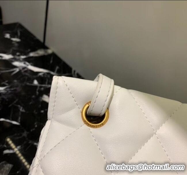 Reproduction Balenciaga B. Quilted Lambskin Small/Large Flap Bag B30837 White/Gold 2020