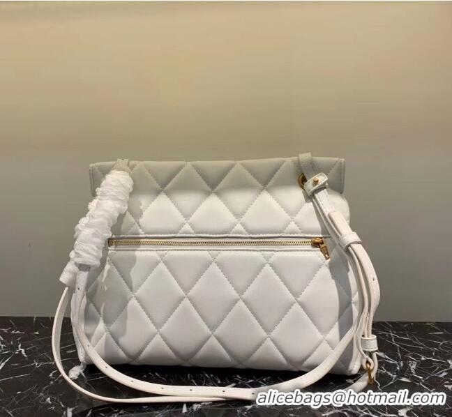 Reproduction Balenciaga B. Quilted Lambskin Small/Large Flap Bag B30837 White/Gold 2020