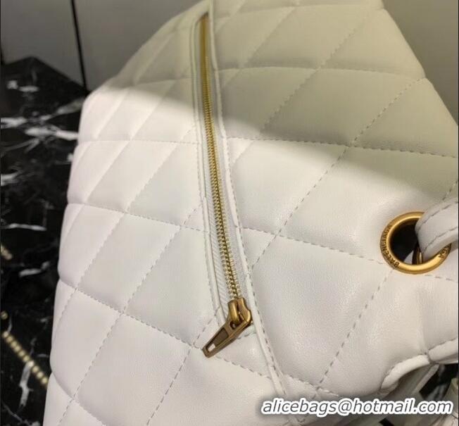 Reproduction Balenciaga B. Quilted Lambskin Small/Large Flap Bag B30837 White/Gold 2020