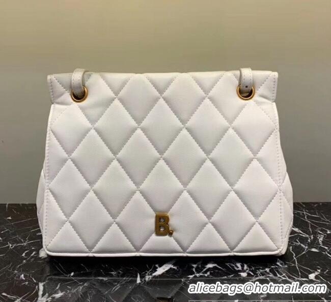 Reproduction Balenciaga B. Quilted Lambskin Small/Large Flap Bag B30837 White/Gold 2020