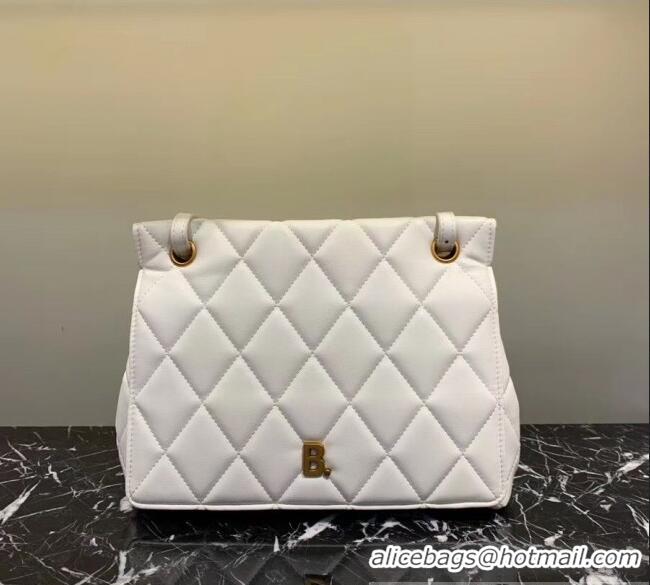 Reproduction Balenciaga B. Quilted Lambskin Small/Large Flap Bag B30837 White/Gold 2020