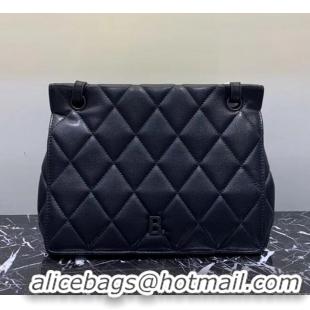 Low Cost Balenciaga B. Quilted Lambskin Small/Large Flap Bag B30837 All Black 2020