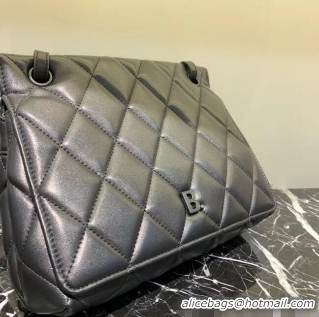 Low Cost Balenciaga B. Quilted Lambskin Small/Large Flap Bag B30837 All Black 2020