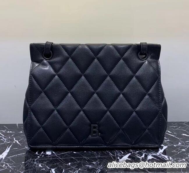 Low Cost Balenciaga B. Quilted Lambskin Small/Large Flap Bag B30837 All Black 2020