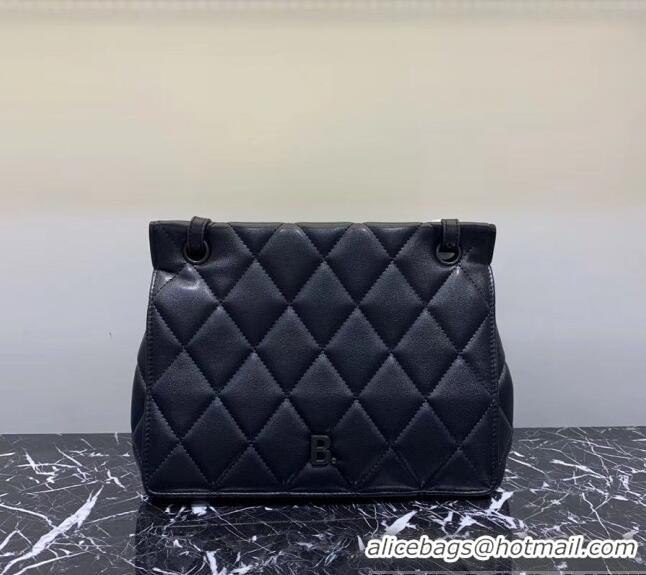 Low Cost Balenciaga B. Quilted Lambskin Small/Large Flap Bag B30837 All Black 2020