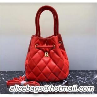 Modern Classic Balenciaga B. Quilted Leather Bucket Bag With Handles B60426 Red 2020