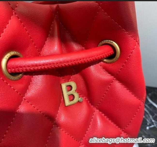 Modern Classic Balenciaga B. Quilted Leather Bucket Bag With Handles B60426 Red 2020