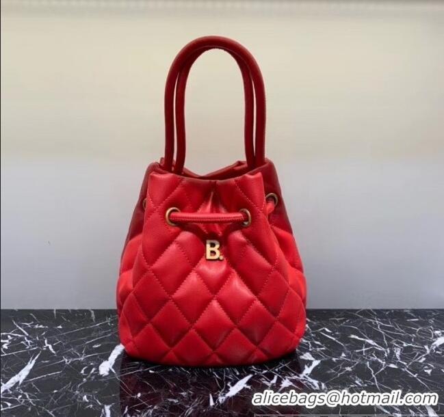 Modern Classic Balenciaga B. Quilted Leather Bucket Bag With Handles B60426 Red 2020