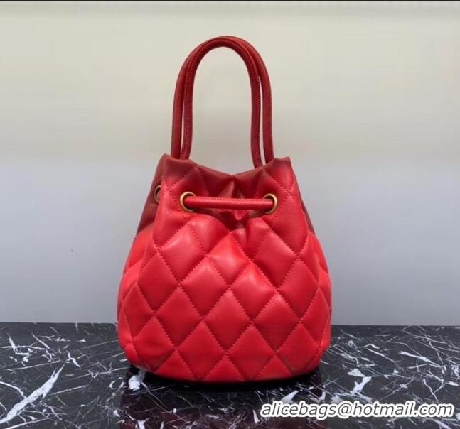 Modern Classic Balenciaga B. Quilted Leather Bucket Bag With Handles B60426 Red 2020