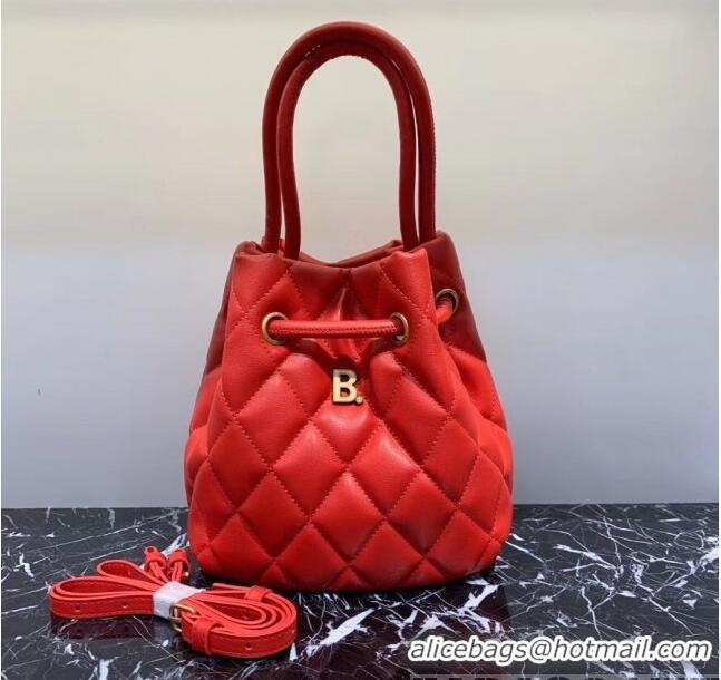 Modern Classic Balenciaga B. Quilted Leather Bucket Bag With Handles B60426 Red 2020