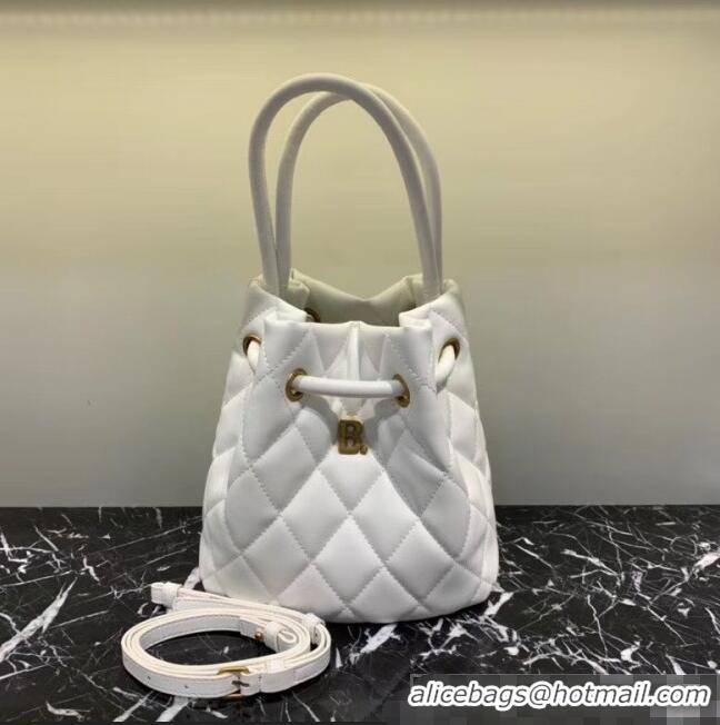 Cheapest Balenciaga B. Quilted Leather Bucket Bag With Handles B60426 White 2020