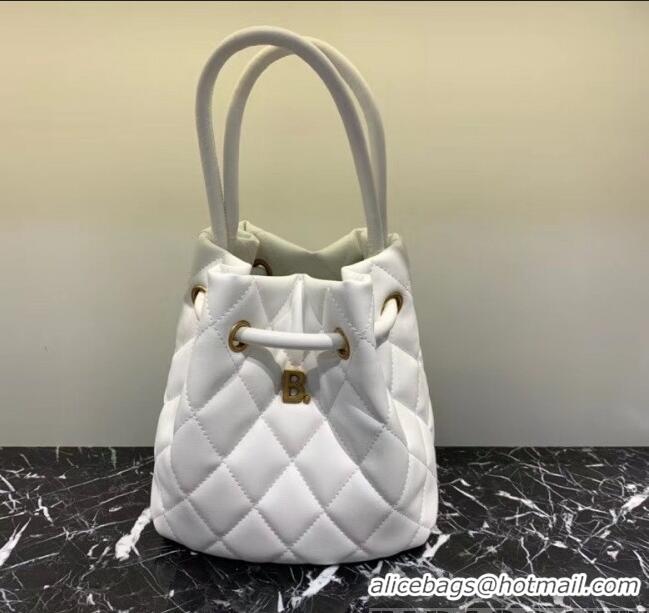 Cheapest Balenciaga B. Quilted Leather Bucket Bag With Handles B60426 White 2020