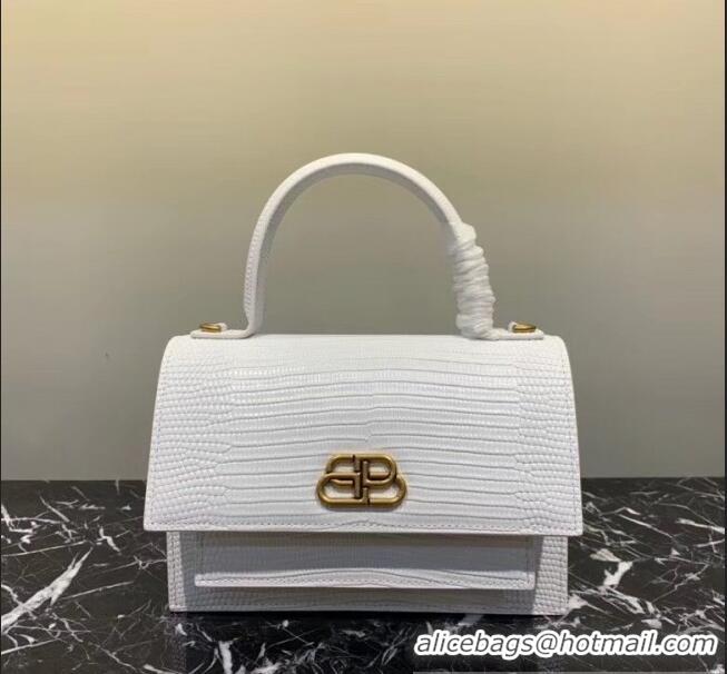 Buy Discount Balenciaga Sharp XS Satchel Shoulder Bag in Lizard Embossed Calfskin B60430 White 2020