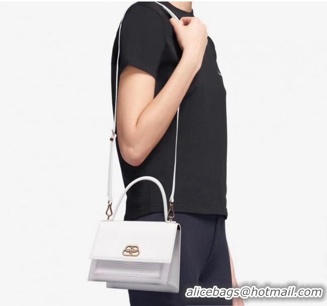 Buy Discount Balenciaga Sharp XS Satchel Shoulder Bag in Lizard Embossed Calfskin B60430 White 2020