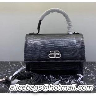 Grade Quality Balenciaga Sharp XS Satchel Shoulder Bag in Lizard Embossed Calfskin B60431 Black 2020