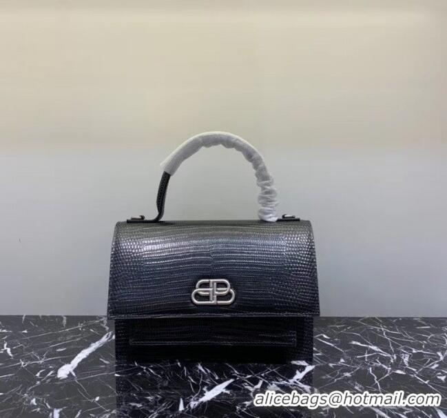 Grade Quality Balenciaga Sharp XS Satchel Shoulder Bag in Lizard Embossed Calfskin B60431 Black 2020