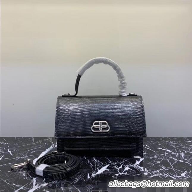 Grade Quality Balenciaga Sharp XS Satchel Shoulder Bag in Lizard Embossed Calfskin B60431 Black 2020