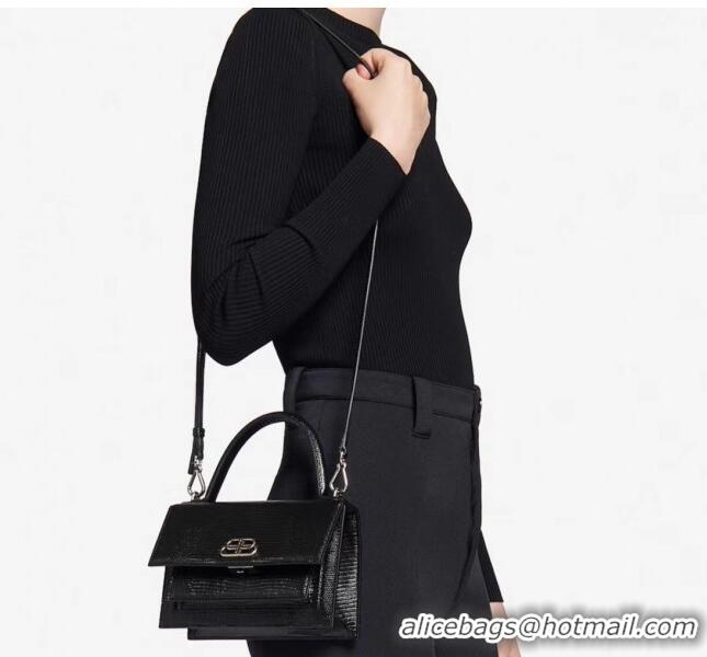 Grade Quality Balenciaga Sharp XS Satchel Shoulder Bag in Lizard Embossed Calfskin B60431 Black 2020