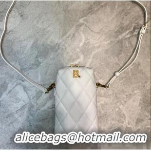 Famous Brand Balenciaga B. Quilted Lambskin Phone Holder Pouch Crossbody B62310 White 2020